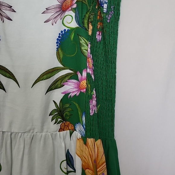 Unworn Farm Rio Sweet Bloom Dreamscape Linen Blend Midi Dress in Off White Multi - Picture 8 of 11